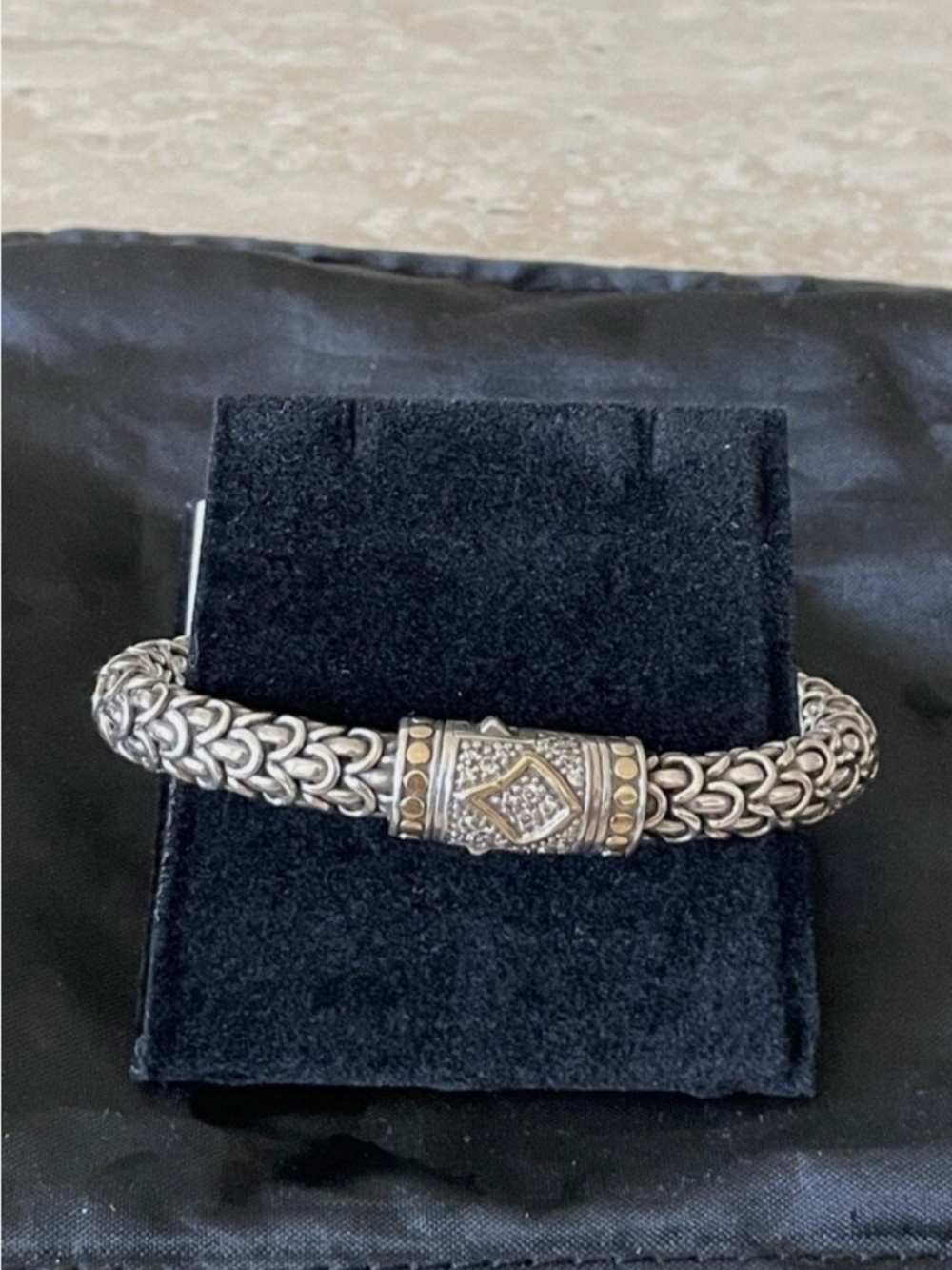 John Hardy Classic Chain Sterling Silver & 18K Gold Pave Bracelet 7.5”